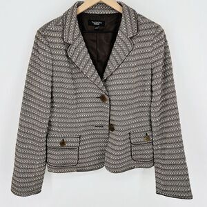 TALBOTS twill brown beige blazer wool blend Jacquard Career Size 14